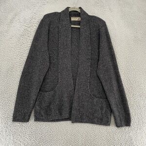 Peruvian Link Sweater Womens XL Gray Alpaca Open Front‎ Cardigan Shoulder Pads